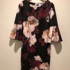 Calvin Klein black midi dress w floral pattern